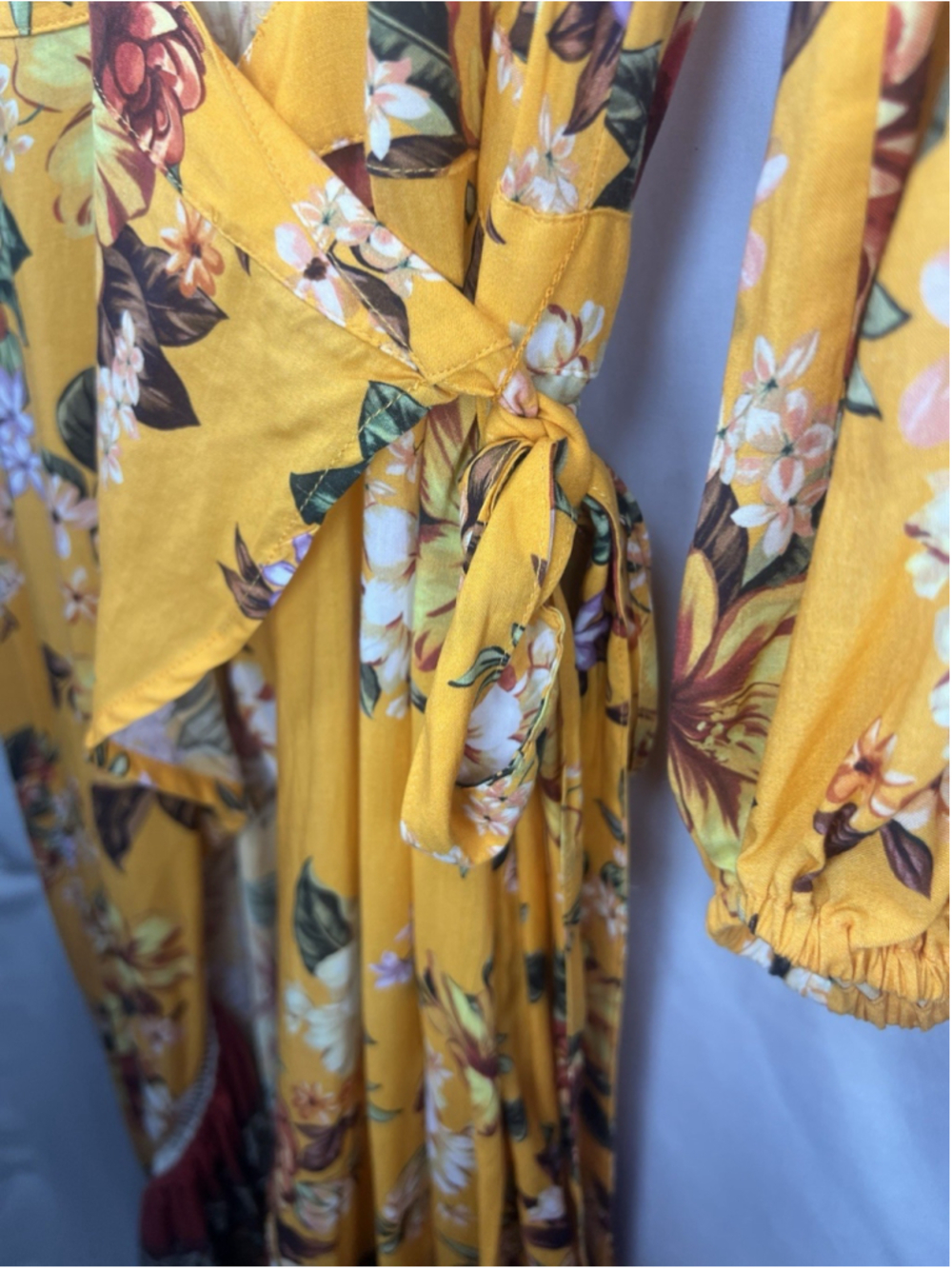 Farm Rio for Anthropologie Soigne Maxi Dress Wrap Dress Boho Tropical XS Floral - Picture 9 of 16
